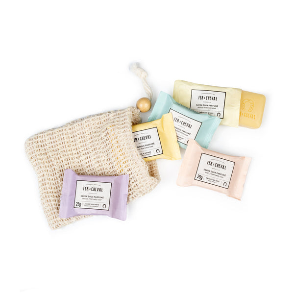 Fer à Cheval Five Assorted 25g Extra Mild Soaps in Sisal Bag