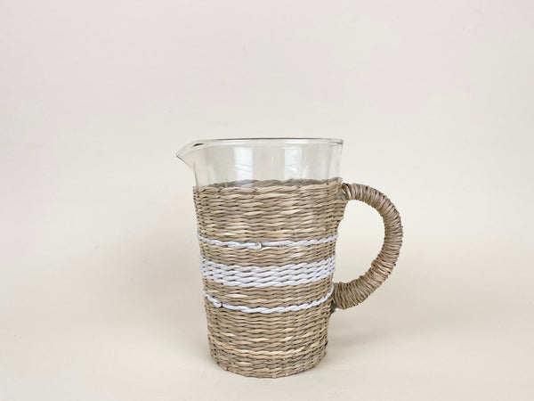 White Collection Seagrass Pitcher - Glass - Seagrass - Brand_Seagrass & Rattan - Kitchen_Drinkware - New Arrivals - Seagrass - Serving Pieces - 6880-CQ1374CNT-WHWhiteCollectionSeagrassPitcher