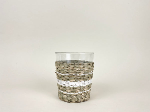 White Collection Seagrass Wide Tumbler - Glass - Seagrass - Brand_Seagrass & Rattan - Kitchen_Drinkware - New Arrivals - Seagrass - Tumblers & Highballs - 6880-L4CNT-WHWhiteCollectionSeagrassWideTumbler