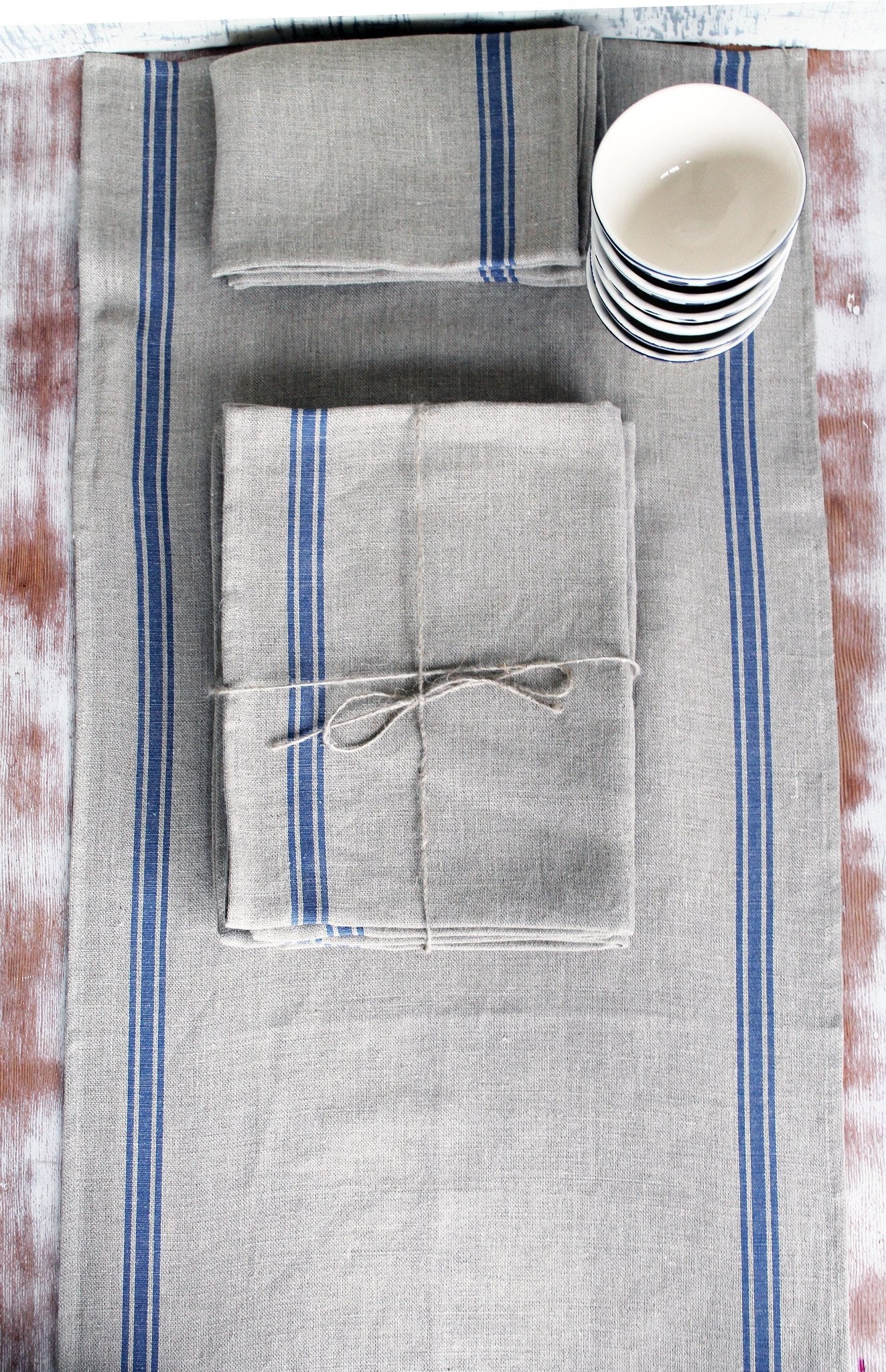 Thieffry Blue Monogramme Linen Dish Towel (28" x 20.5") - French Dry Goods