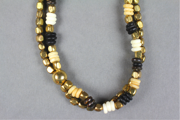 Pisu Gold Beaded Necklace with White Accents