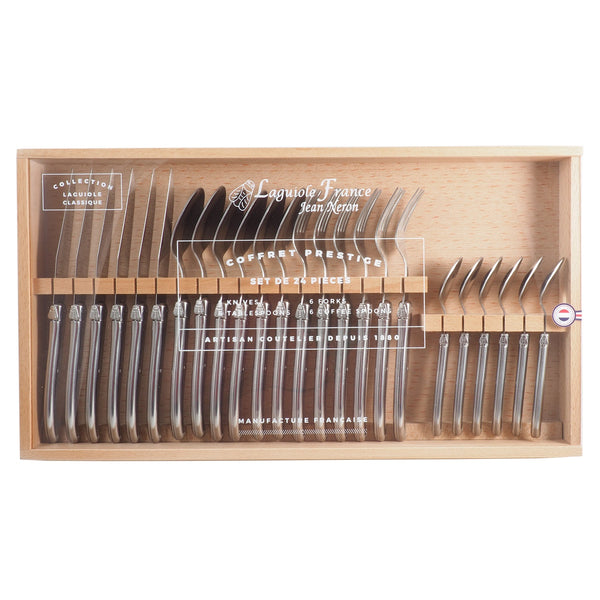 Laguiole Stainless Steel Flatware in Wooden Box with Acrylic Lid (Set of 24) - Cutlery Set - Laguiole - Brand_Laguiole - Flatware Sets - Kitchen_Dinnerware - Laguiole - 7900-54000_SS_AL_Laguiole-Stainless-Steel-Set-of-24-Flatware