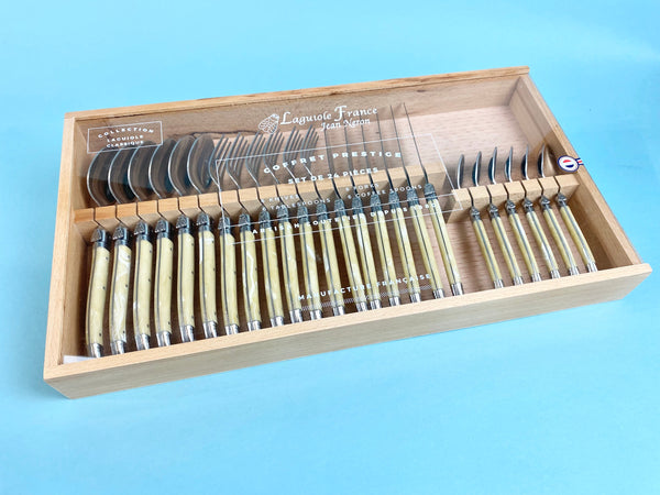 Laguiole Pale Horn Flatware in Wooden Box with Acrylic Lid (Set of 24) - Cutlery Set - Laguiole - Brand_Laguiole - Cheese Sets - Kitchen_Dinnerware - Laguiole - Loose Mini Rainbow Utensils - 790054000WPHAL