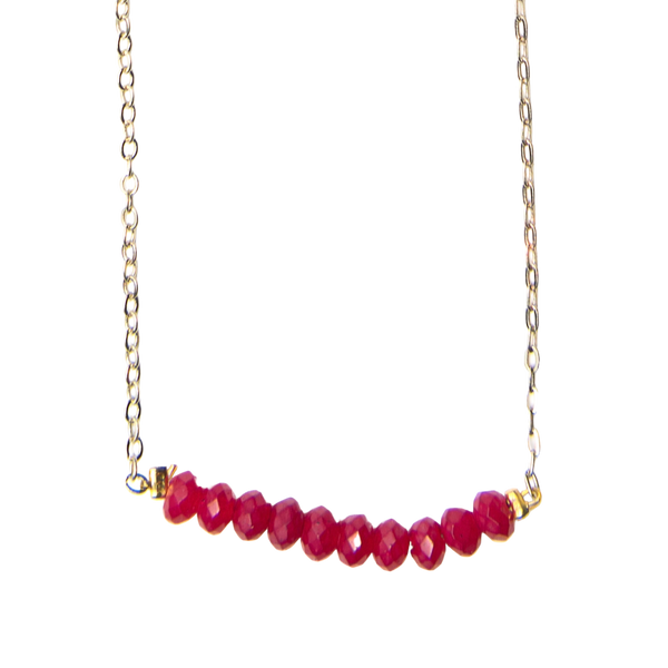 Pisu Red Bead Bar Necklace on Gold Chain
