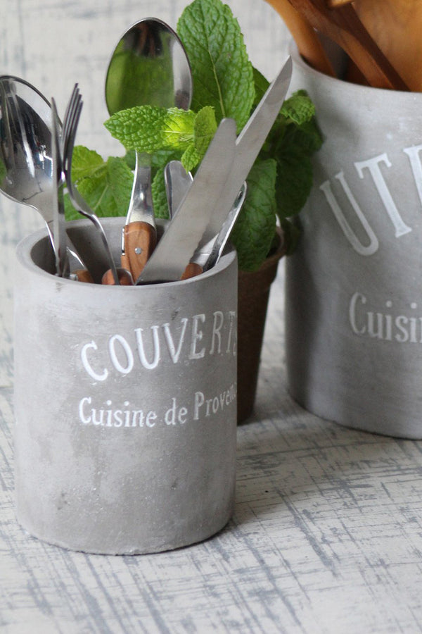 Stone Cement Cutlery Crock "Couverts Cuisine de Provence"