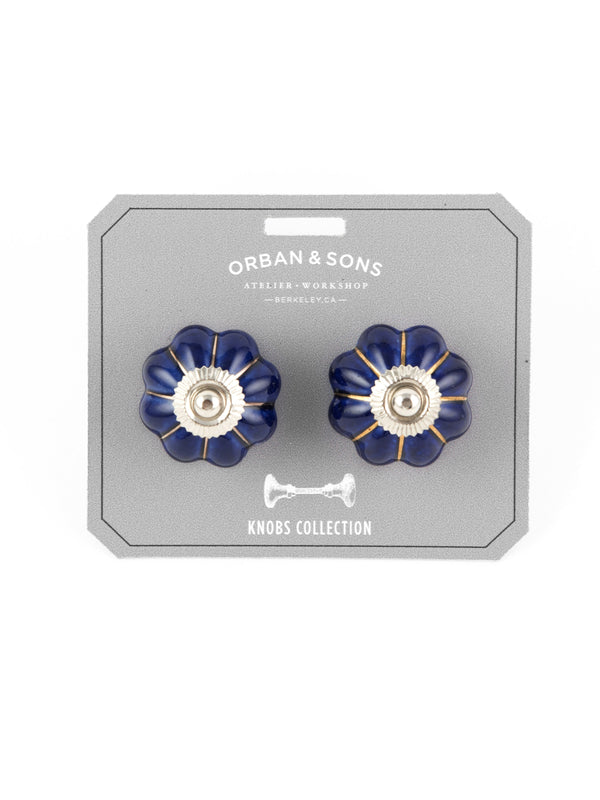 Orban & Sons Indigo Flower Knobs (Set of 4) - French Dry Goods