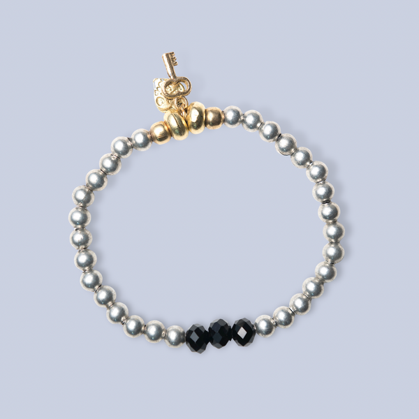 Pisu Silver Bead Bracelet with Key and Heart Charm