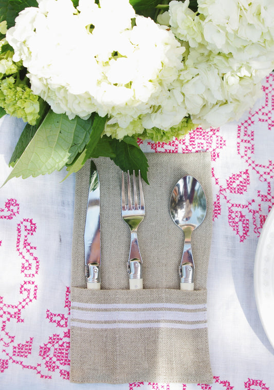 Thieffry — Linen Utensil Holder White Stripe (Set of 2)