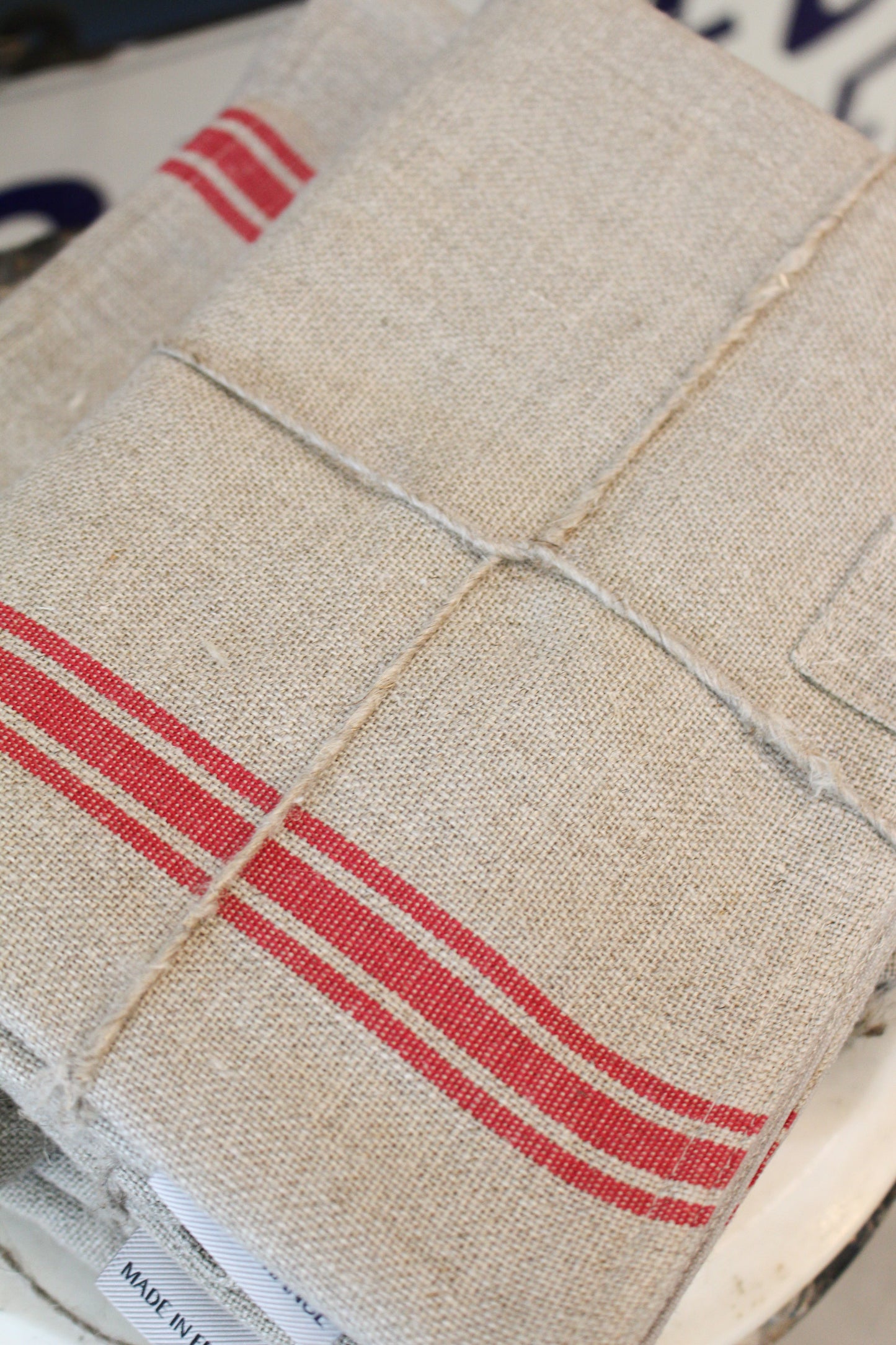 [IGNORE-VARIANT] Thieffry Red Monogramme Linen Tablecloth (68" x 110")