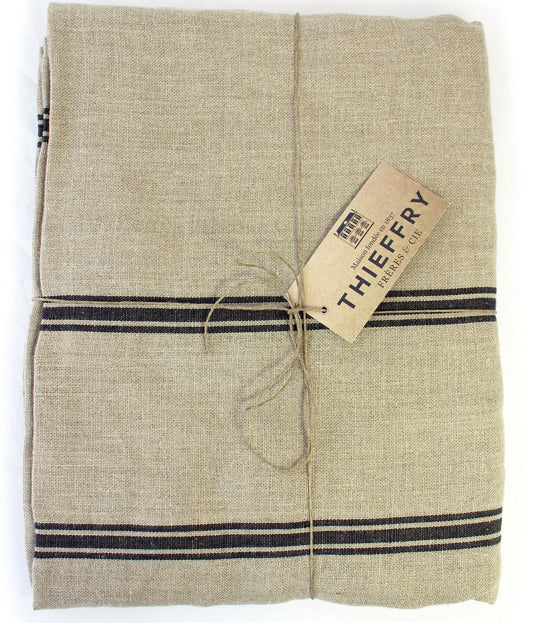 Thieffry Black Monogramme Linen Tablecloth (68" x 110") - French Dry Goods
