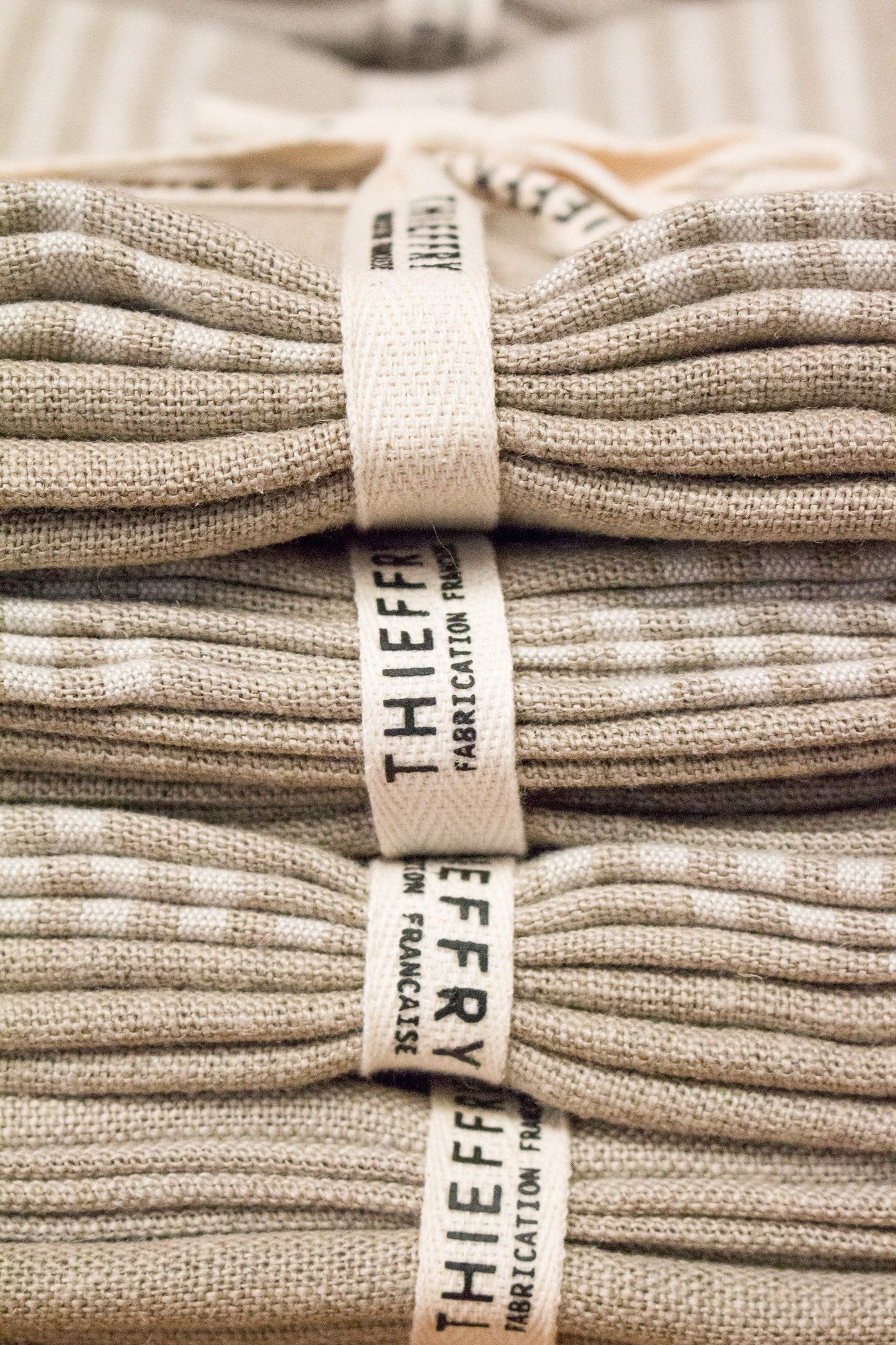 Thieffry Set of Two Dish Towels White Stripe & Natural - French Dry Goods