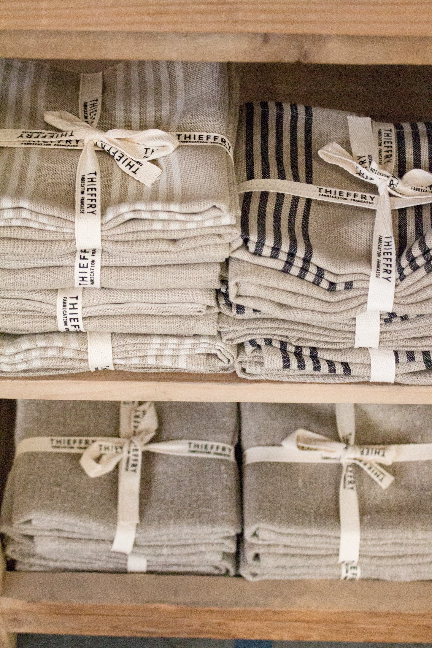 Thieffry Set of Two Dish Towels White Stripe & Natural - French Dry Goods