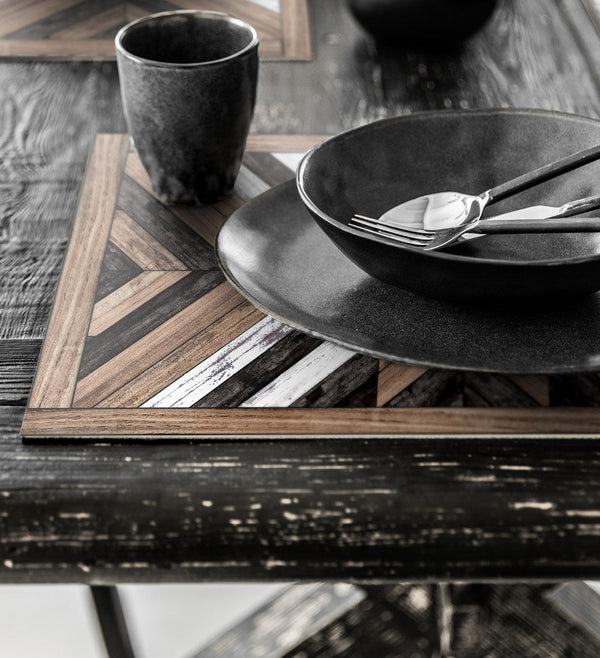 Beija Flor Wood Art Placemats Black & Brown (Set of 4) Beija Flor beija-flor-wood-art-placemat-black-brown13-x-20 - French Dry Goods