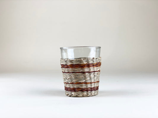 Brown Striped Seagrass Wide Tumbler - Glass - Seagrass - Brand_Seagrass & Rattan - Kitchen_Drinkware - New Arrivals - Seagrass - Tumblers & Highballs - PhotoJul27_120556PM