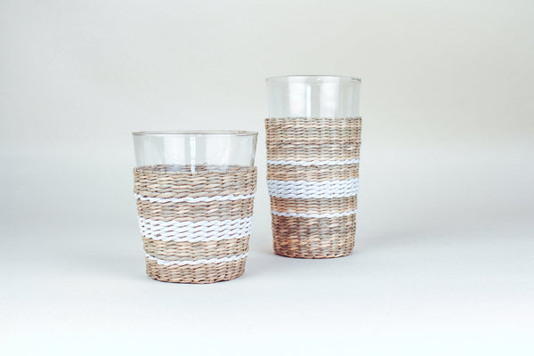 White Collection Seagrass Highball - Glass - Seagrass - Brand_Seagrass & Rattan - Kitchen_Drinkware - New Arrivals - Seagrass - Tumblers & Highballs - White-Stripe-Seagrass-Highball-and-Tumbler-6880-L4CNT-WH-and-6880-L001CNT-WH---small_31eec8cb-4ebb-4ce1-8fb7-d029f2915326