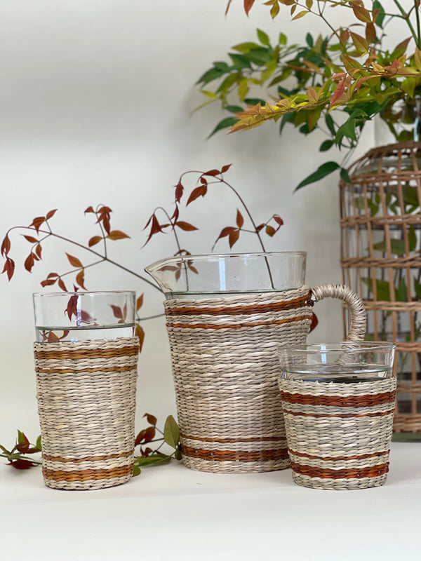 Brown Striped Seagrass Wide Tumbler - Glass - Seagrass - Brand_Seagrass & Rattan - Kitchen_Drinkware - New Arrivals - Seagrass - Tumblers & Highballs - sepiaambiance2