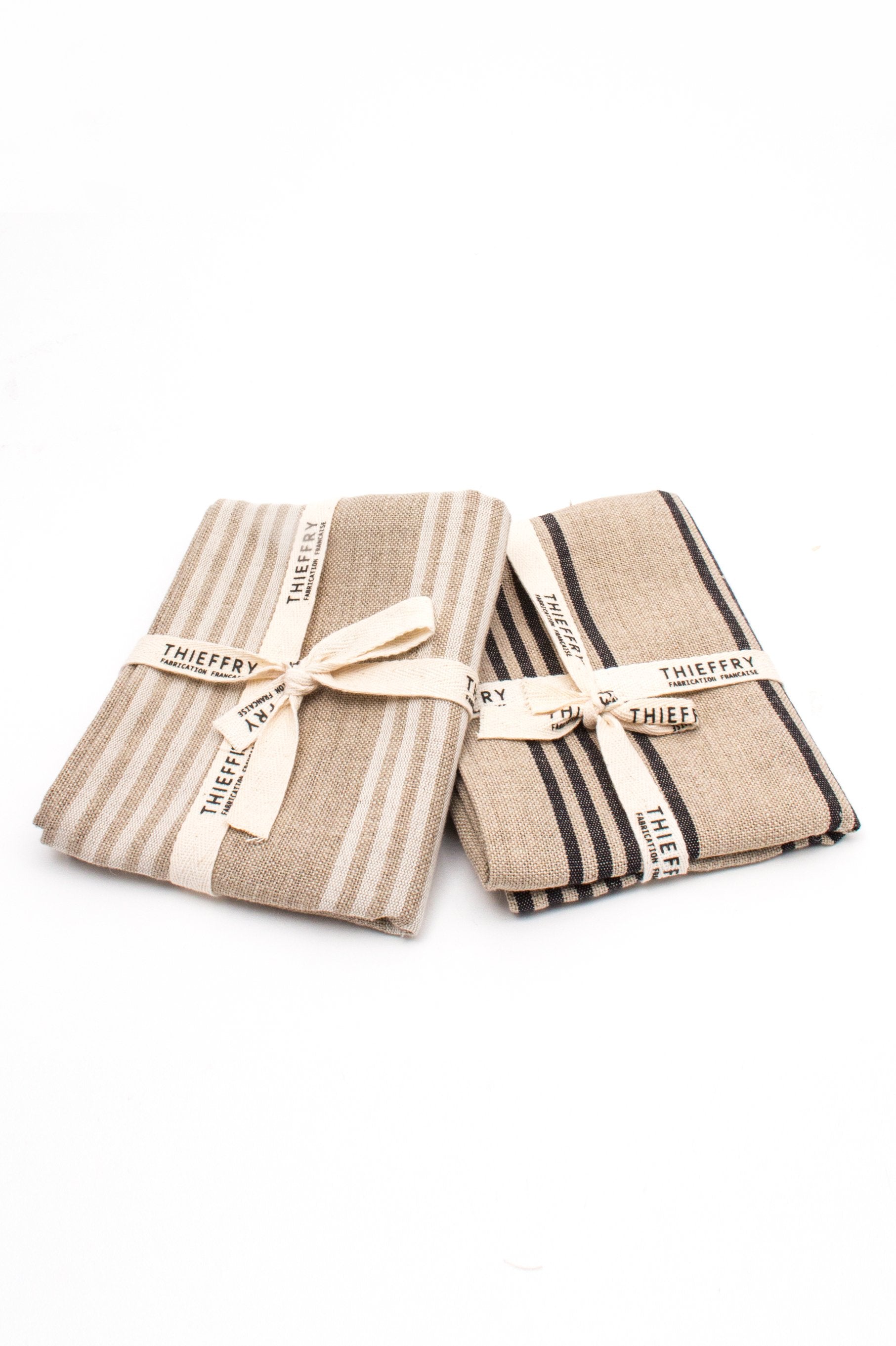 Thieffry Set of Two Dish Towels White Stripe & Natural - French Dry Goods